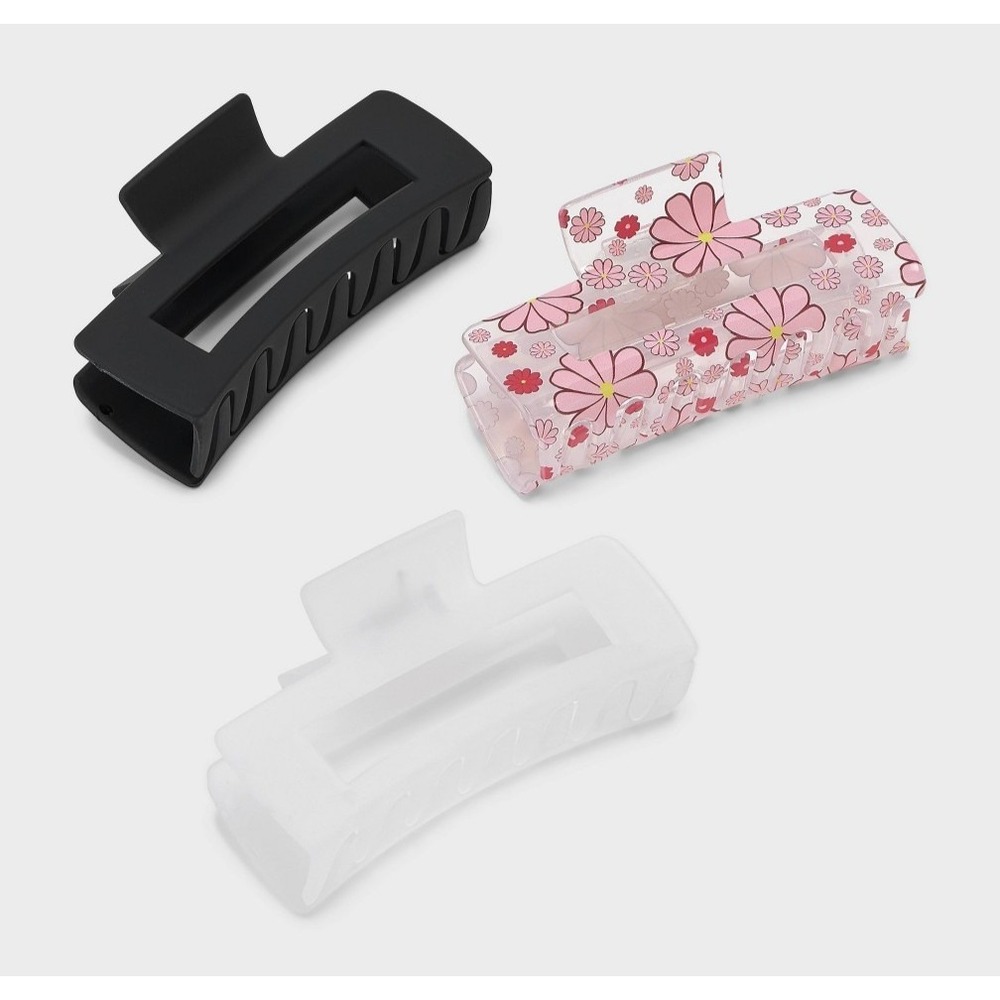 wild fable Flower and solid rectangle claw hair clip 3 pc set